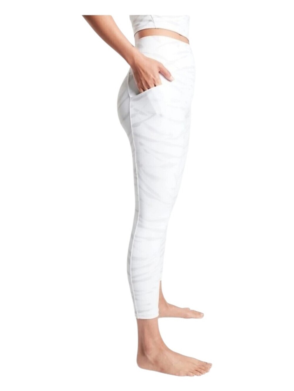Athleta Womens White Gray Marble Salutation Stash Pocket II 7/8 Leggings XS
